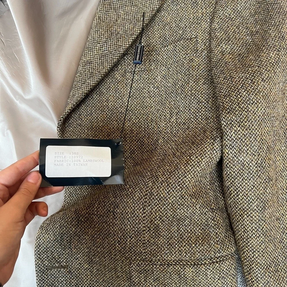 Today's Man Blazer Jacket Mens 38S Brown Lambs Wool Tweed Single Breasted Career